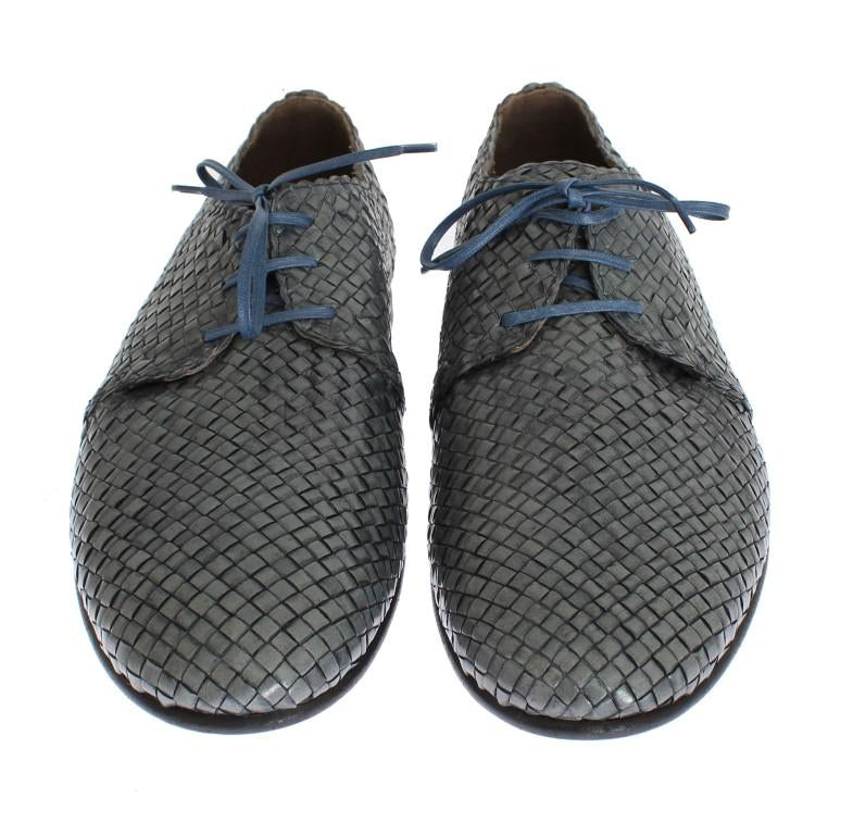 Blue Woven Leather Dress Formal Shoes