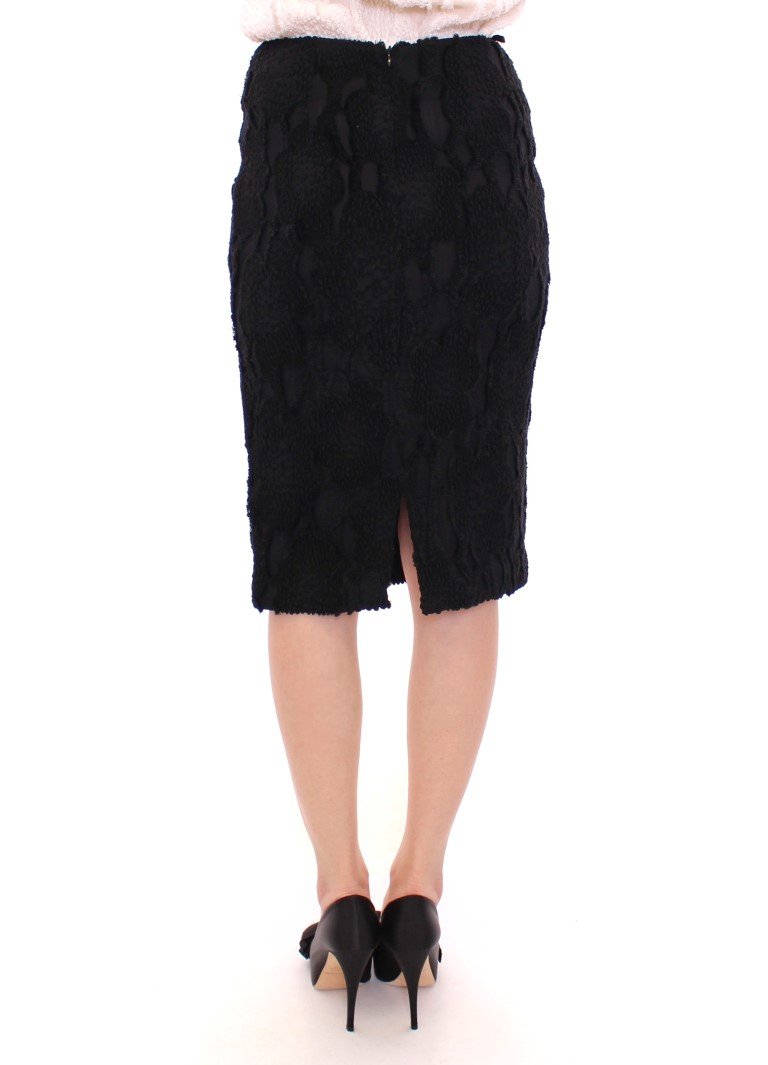Black Silk Straight Knee-length Pencil Skirt
