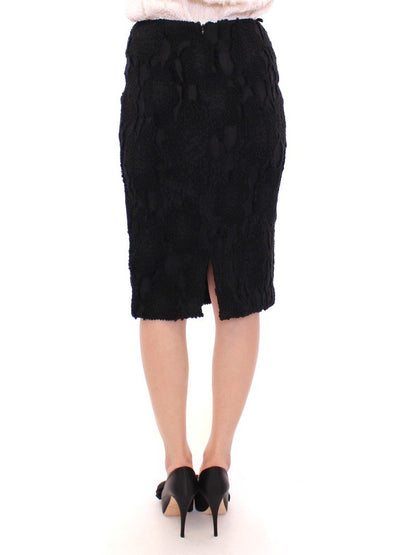 Black Silk Straight Knee-length Pencil Skirt