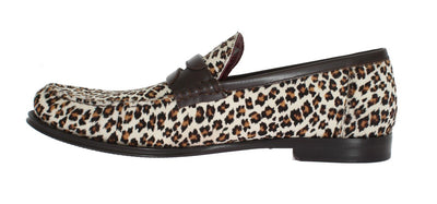 Brown Leather Pony Loafers Shoes
