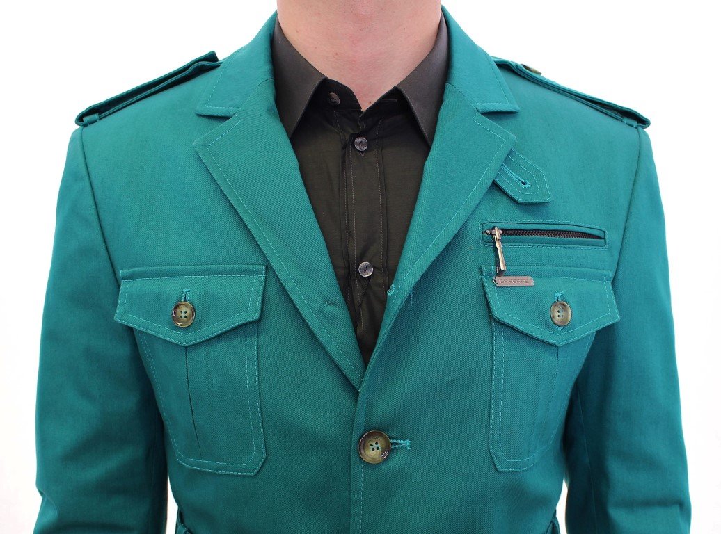 Turquoise Slim Fit Stretch Jacket Coat