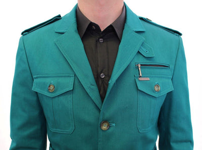 Turquoise Slim Fit Stretch Jacket Coat