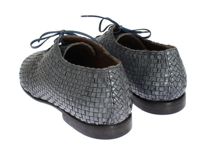 Blue Woven Leather Dress Formal Shoes