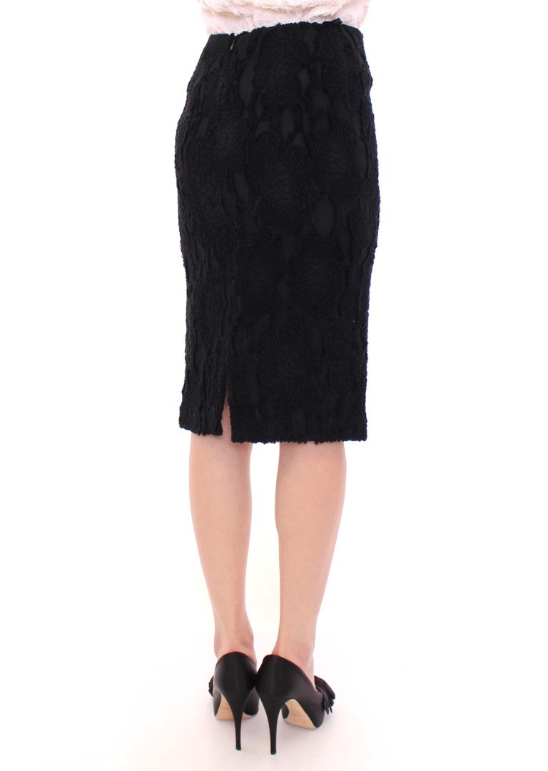 Black Silk Straight Knee-length Pencil Skirt