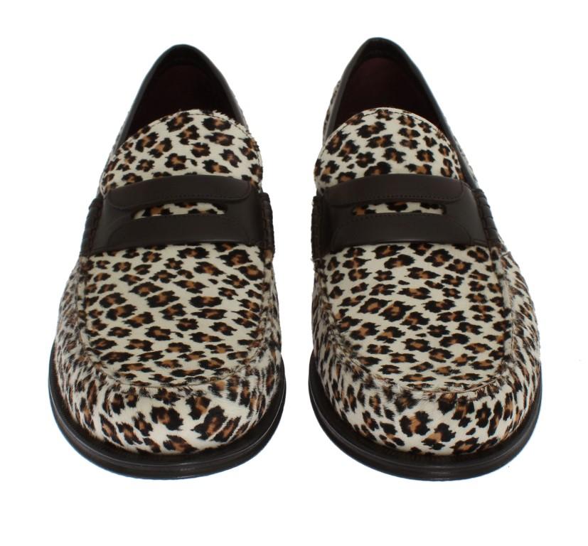 Brown Leather Pony Loafers Shoes