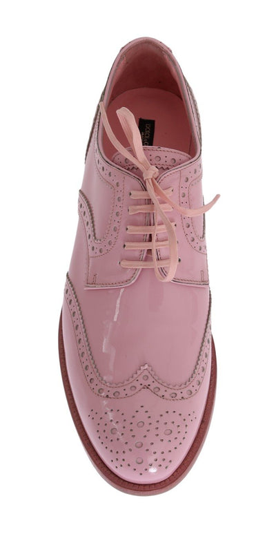 Pink Patent Broques Wingtip Leather Shoes