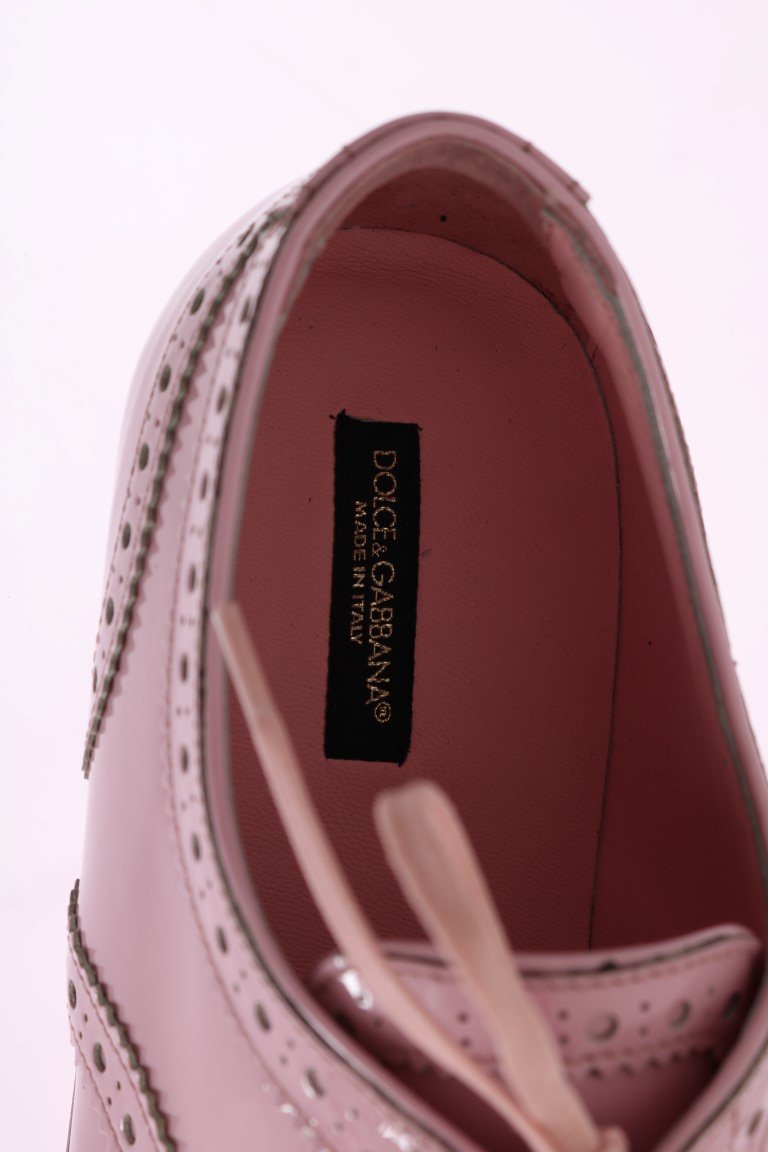 Pink Patent Broques Wingtip Leather Shoes