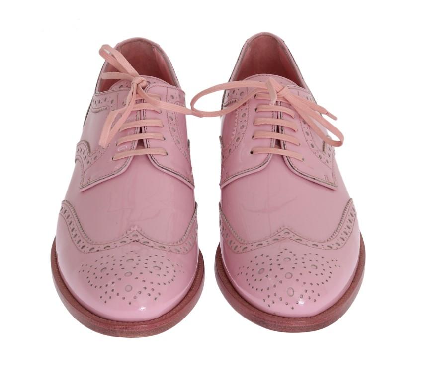 Pink Patent Broques Wingtip Leather Shoes