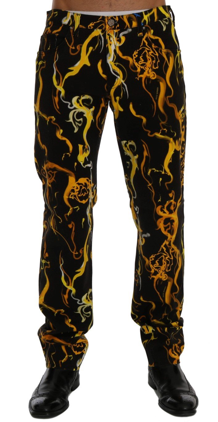 Black Yellow Tiger Print Regular Fit Jeans