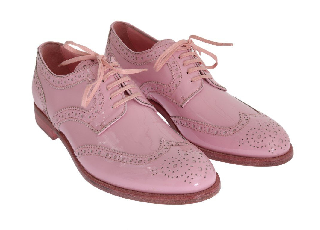 Pink Patent Broques Wingtip Leather Shoes
