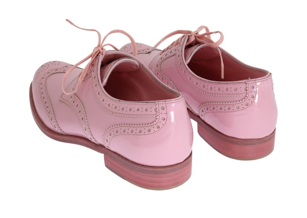 Pink Patent Broques Wingtip Leather Shoes