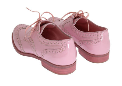 Pink Patent Broques Wingtip Leather Shoes