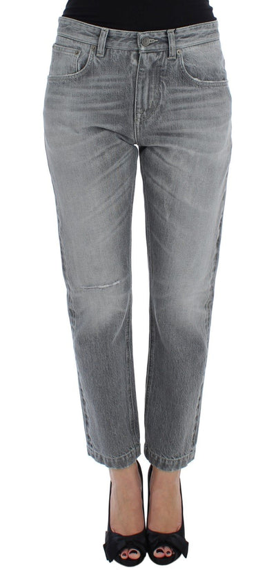 Gray Denim Cotton Stretch Boyfriend Jeans