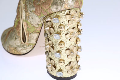 Gold Jacquard Crystal Floral Boots