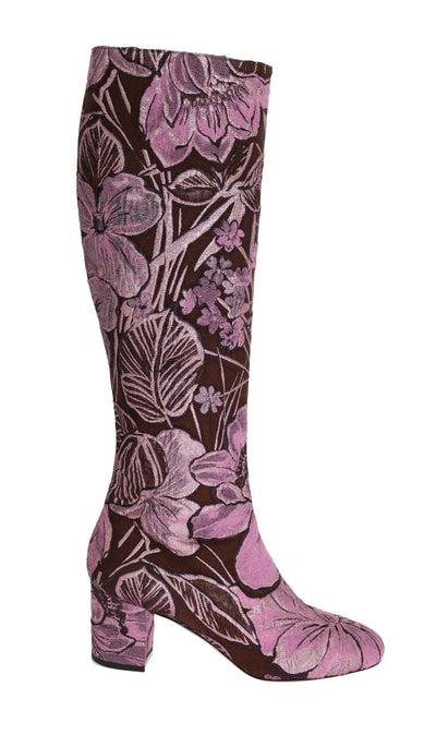 Purple Pink Jacquard Floral Boots