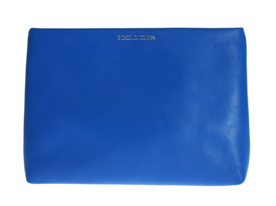 Blue Leather Zipper Clutch Hand Bag Purse Toiletry