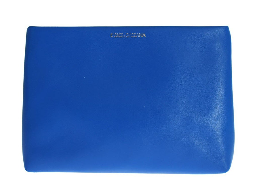 Blue Leather Zipper Clutch Hand Bag Purse Toiletry