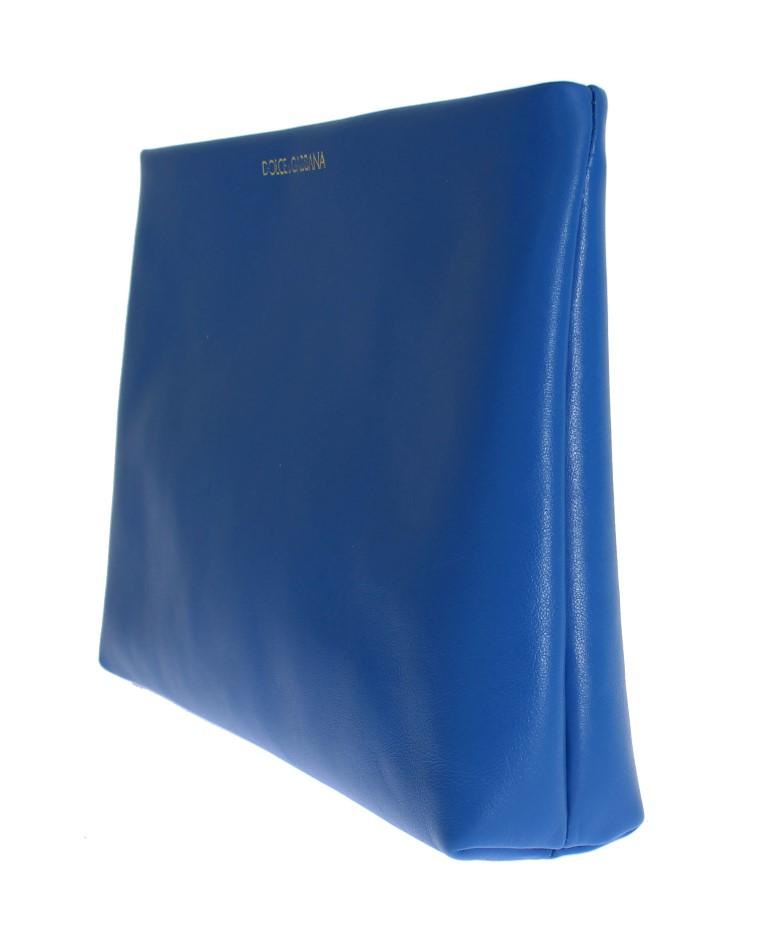 Blue Leather Zipper Clutch Hand Bag Purse Toiletry