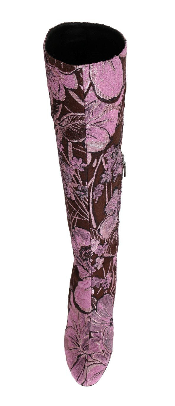 Purple Pink Jacquard Floral Boots