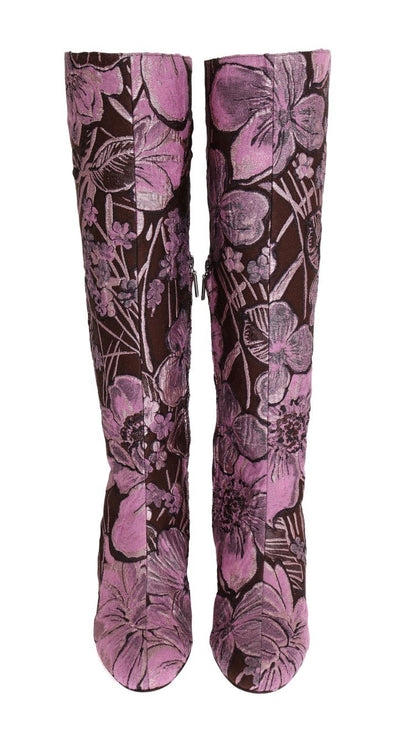 Purple Pink Jacquard Floral Boots