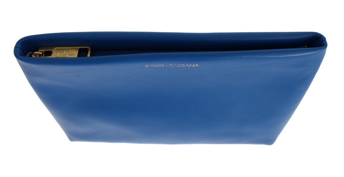Blue Leather Zipper Clutch Hand Bag Purse Toiletry