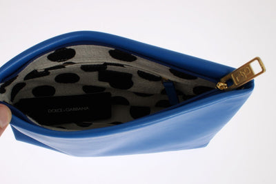 Blue Leather Zipper Clutch Hand Bag Purse Toiletry