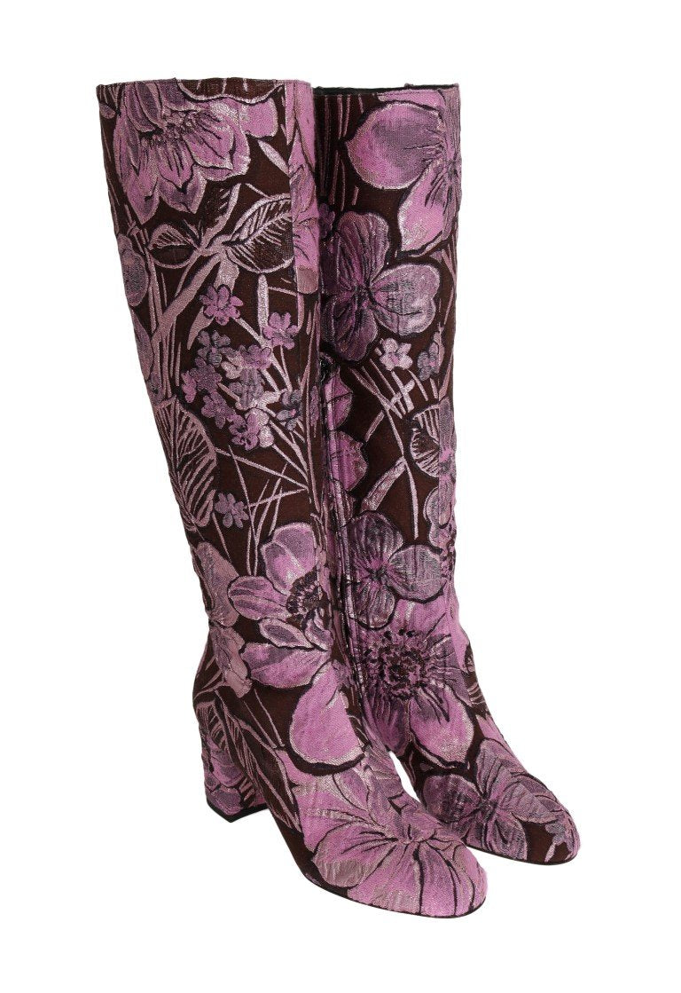 Purple Pink Jacquard Floral Boots
