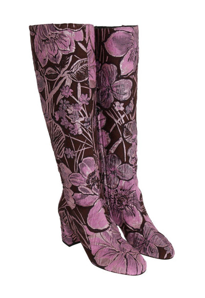 Purple Pink Jacquard Floral Boots
