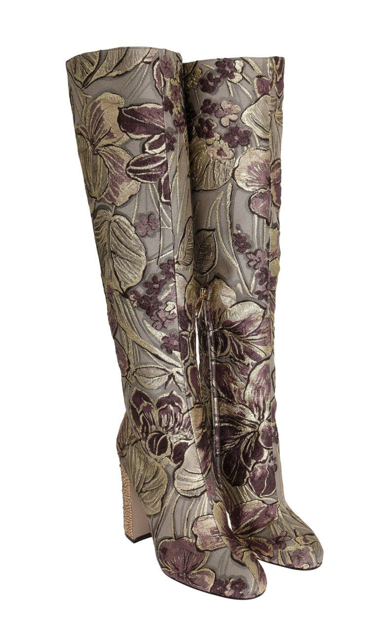 Purple Gold Jacquard Crystal Boots