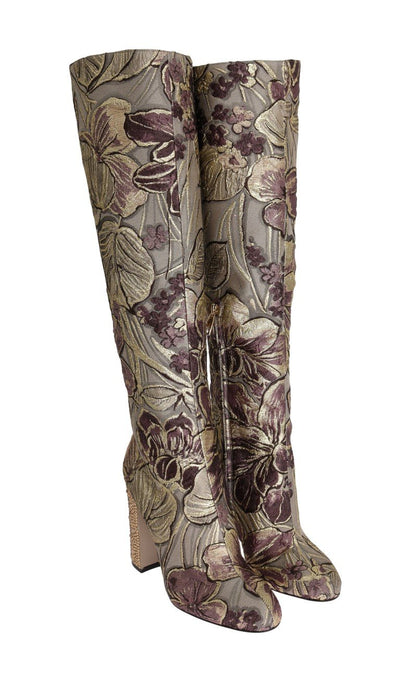 Purple Gold Jacquard Crystal Boots