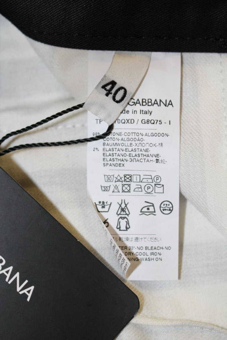 Black White Striped Cotton Stretch Jeans