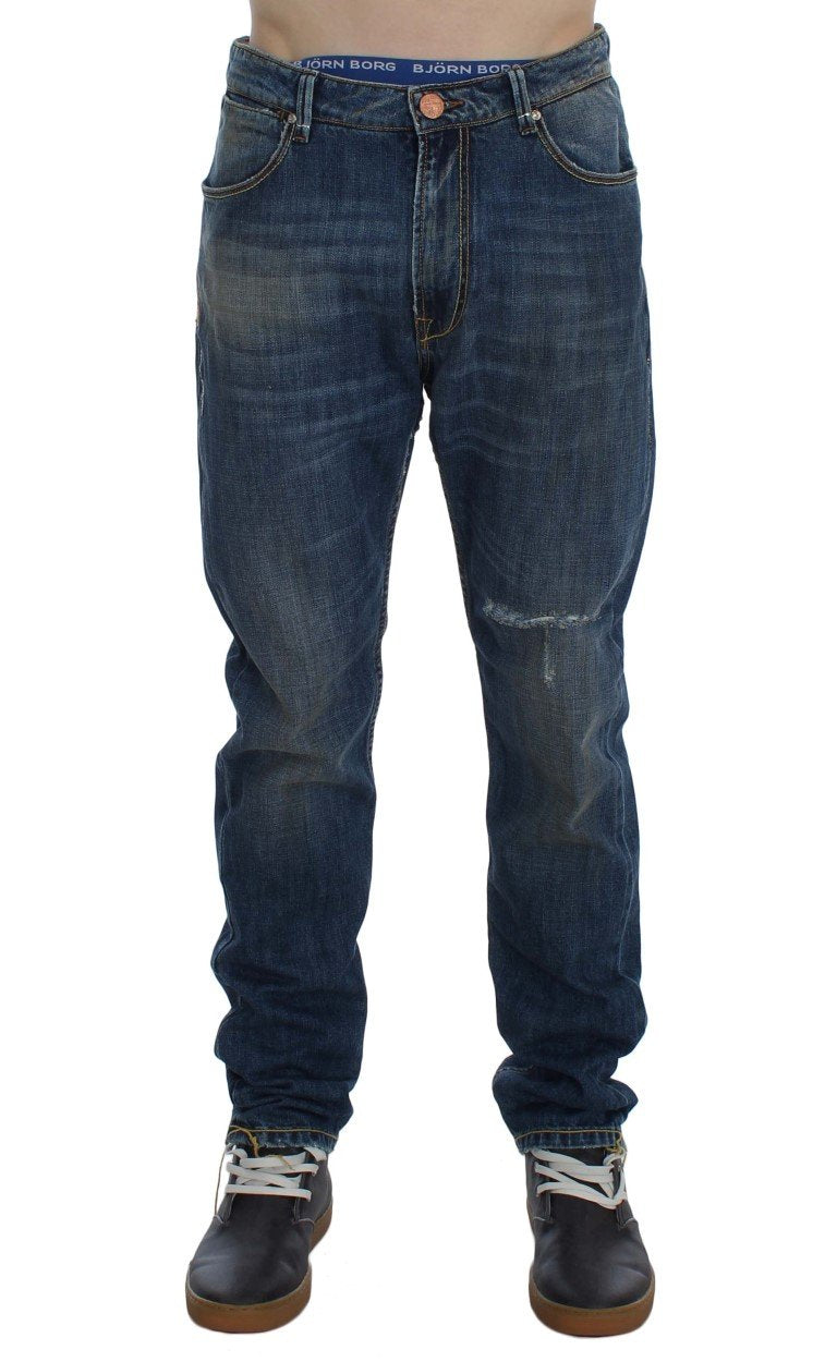 Blue Wash Cotton Denim Slim Fit Jeans