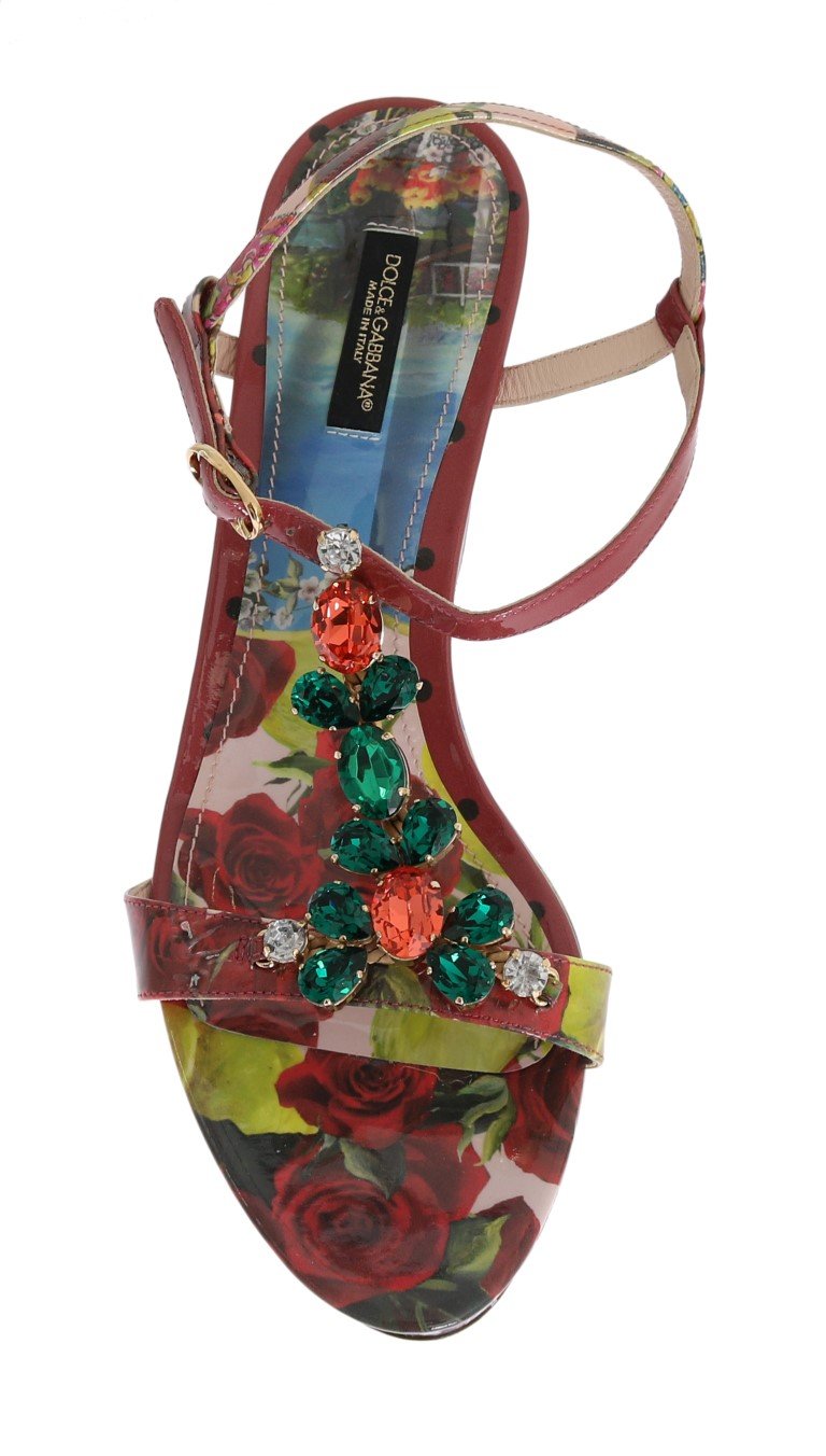 Multicolor Sicily Print Crystal Wedges Leather Shoes