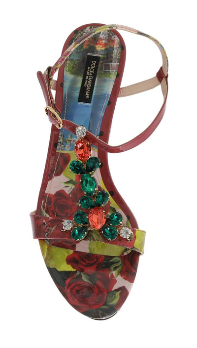 Multicolor Sicily Print Crystal Wedges Leather Shoes