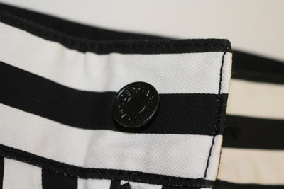Black White Striped Cotton Stretch Jeans