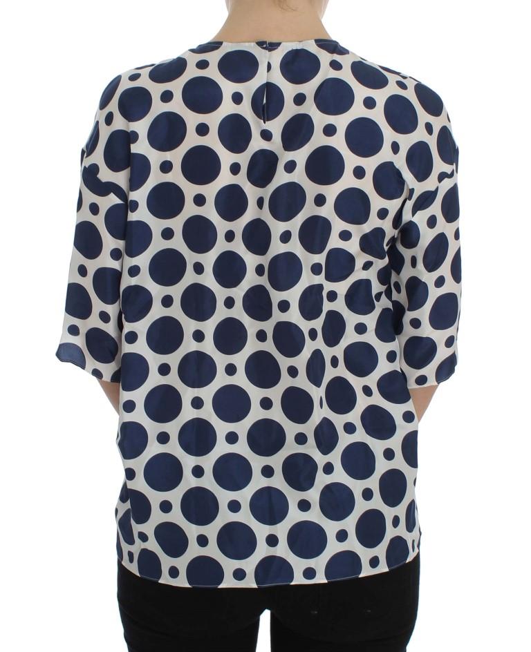 Blue Polka Dotted Silk Top Blouse