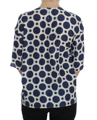 Blue Polka Dotted Silk Top Blouse
