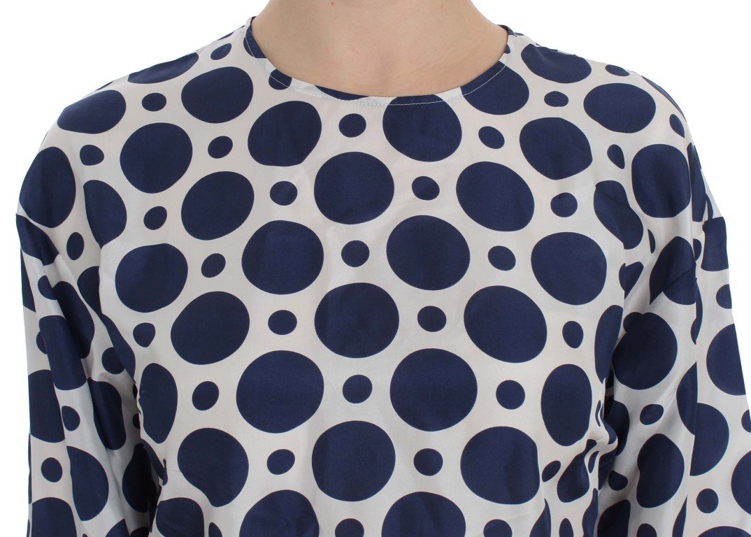 Blue Polka Dotted Silk Top Blouse