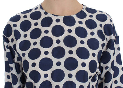 Blue Polka Dotted Silk Top Blouse