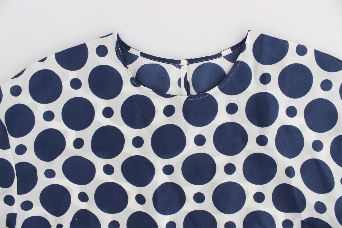 Blue Polka Dotted Silk Top Blouse