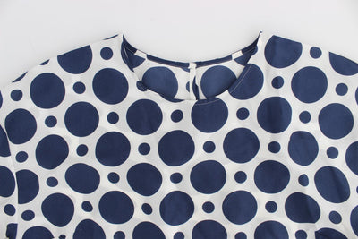 Blue Polka Dotted Silk Top Blouse
