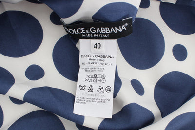 Blue Polka Dotted Silk Top Blouse