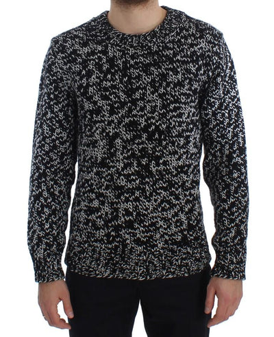 Black White Knitted Crewneck Cashmere Sweater