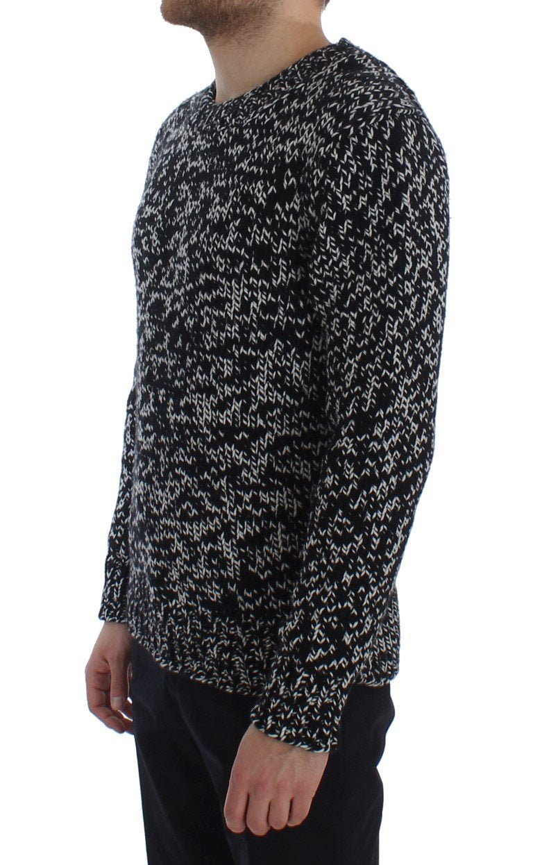 Black White Knitted Crewneck Cashmere Sweater