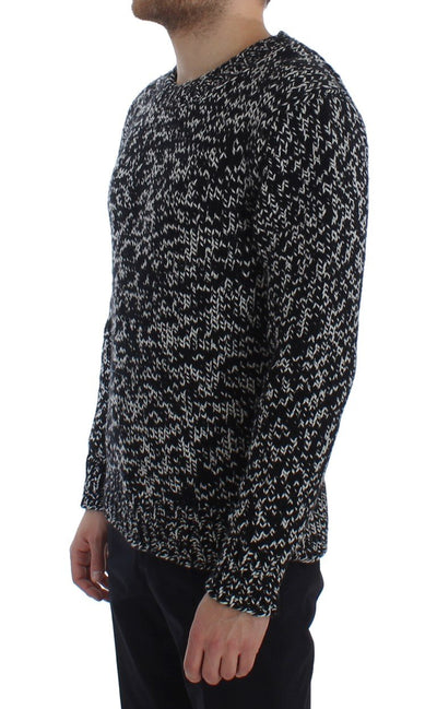 Black White Knitted Crewneck Cashmere Sweater