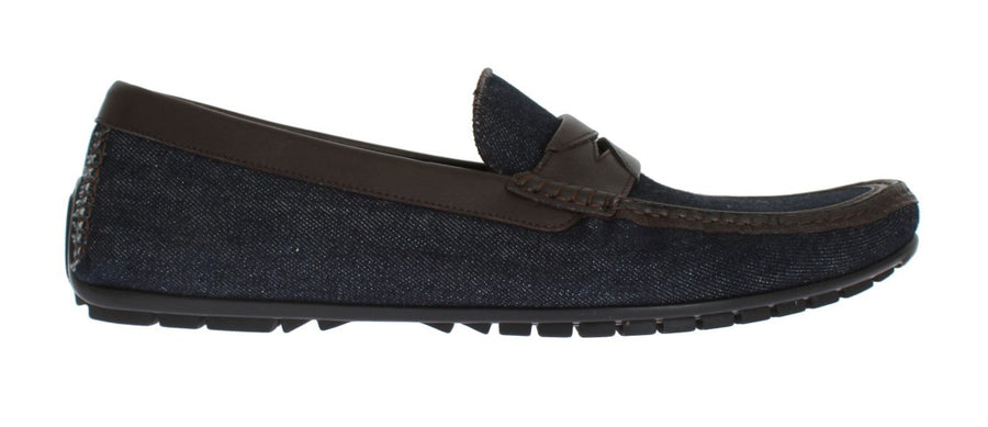 Blue Denim Brown Leather Loafers
