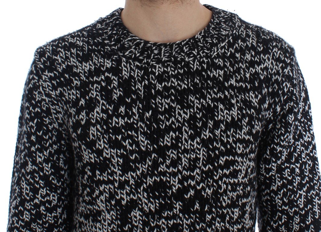Black White Knitted Crewneck Cashmere Sweater