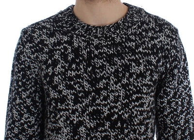 Black White Knitted Crewneck Cashmere Sweater