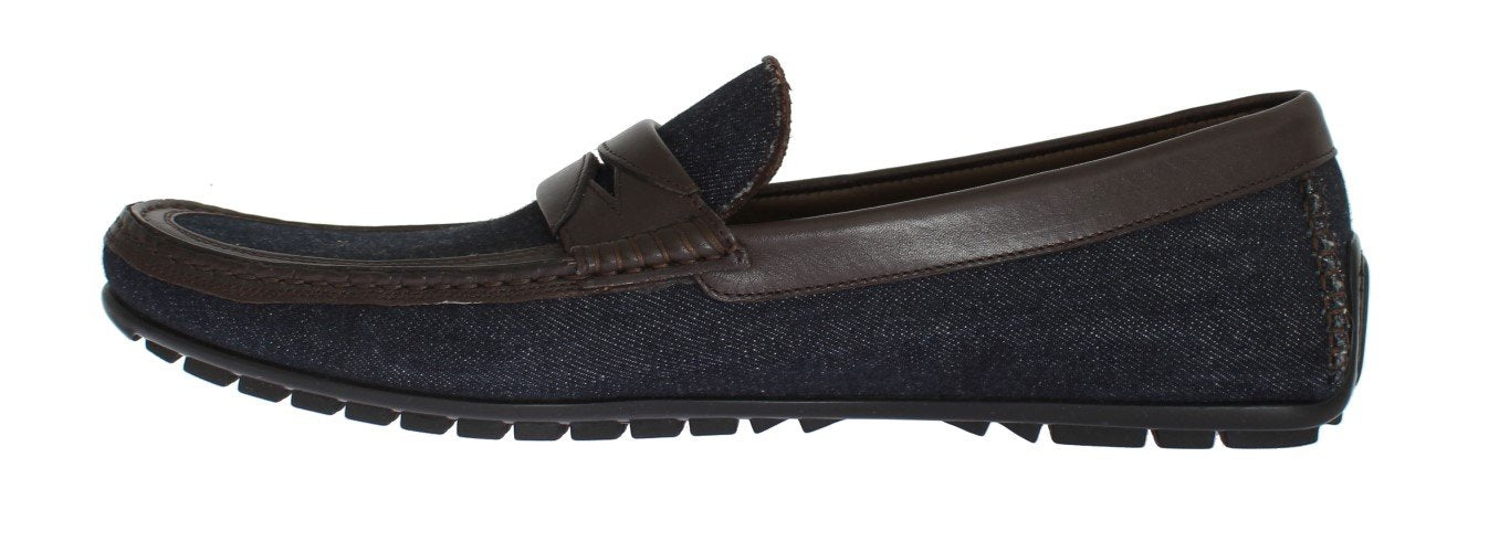 Blue Denim Brown Leather Loafers