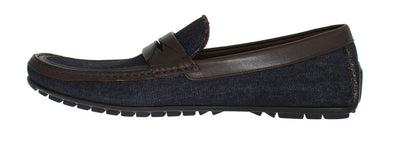Blue Denim Brown Leather Loafers